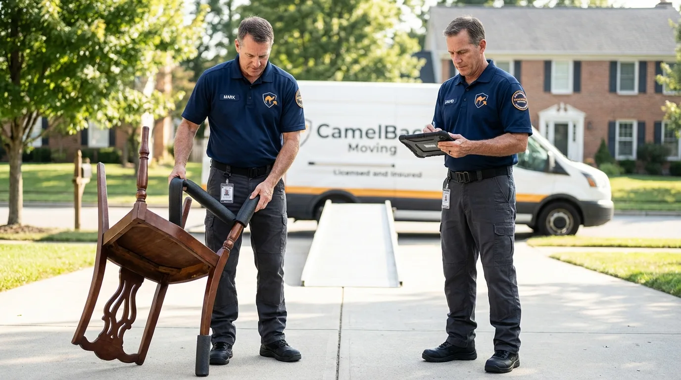 Movers inspecting furniture for damage prevention before loading in Telluride, CO