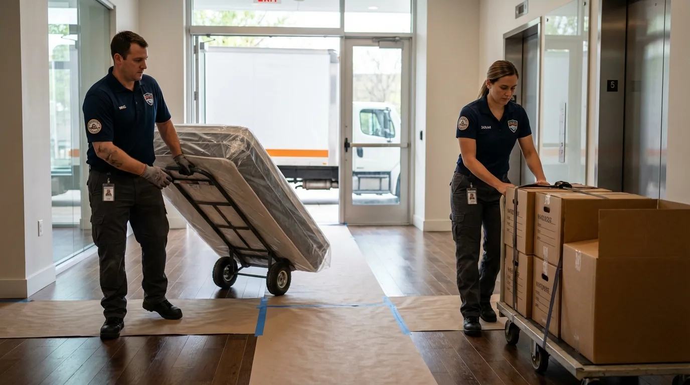 Professional apartment movers loading elevator in Telluride, CO